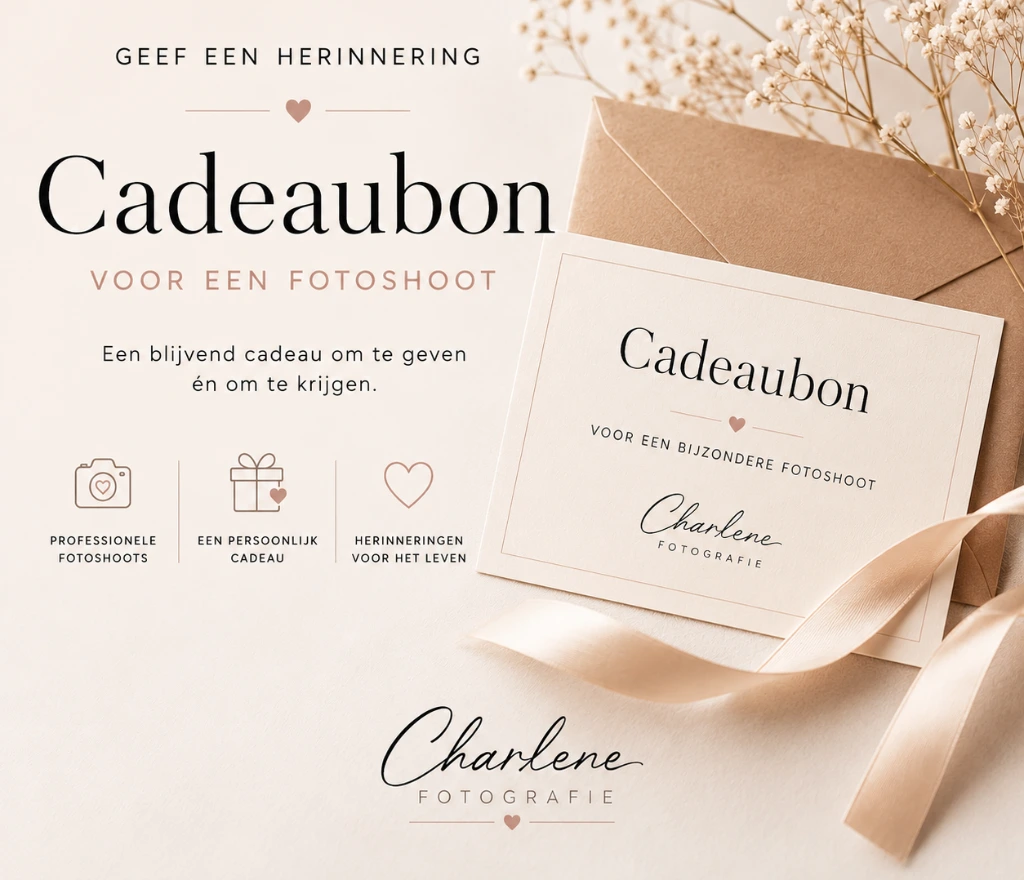 Cadeaubon fotoshoot Charlène Fotografie – professioneel fotoshoot cadeau voor bruiloft of zwangerschap